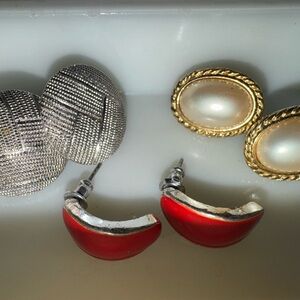 Elegant Silver and Red Earrings Set